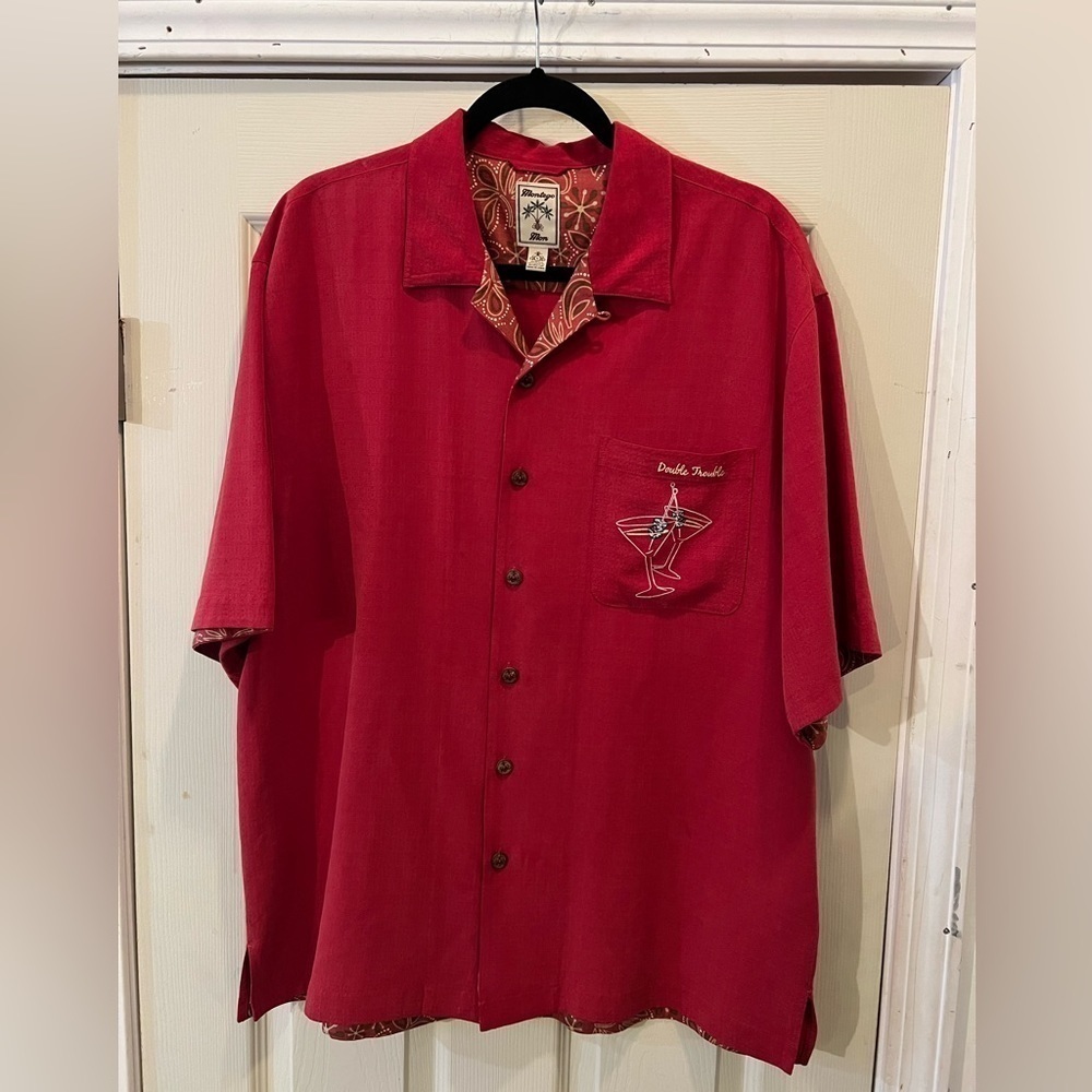 Montego Mon Embroidered Martini Double Trouble Button Down Silk Shirt